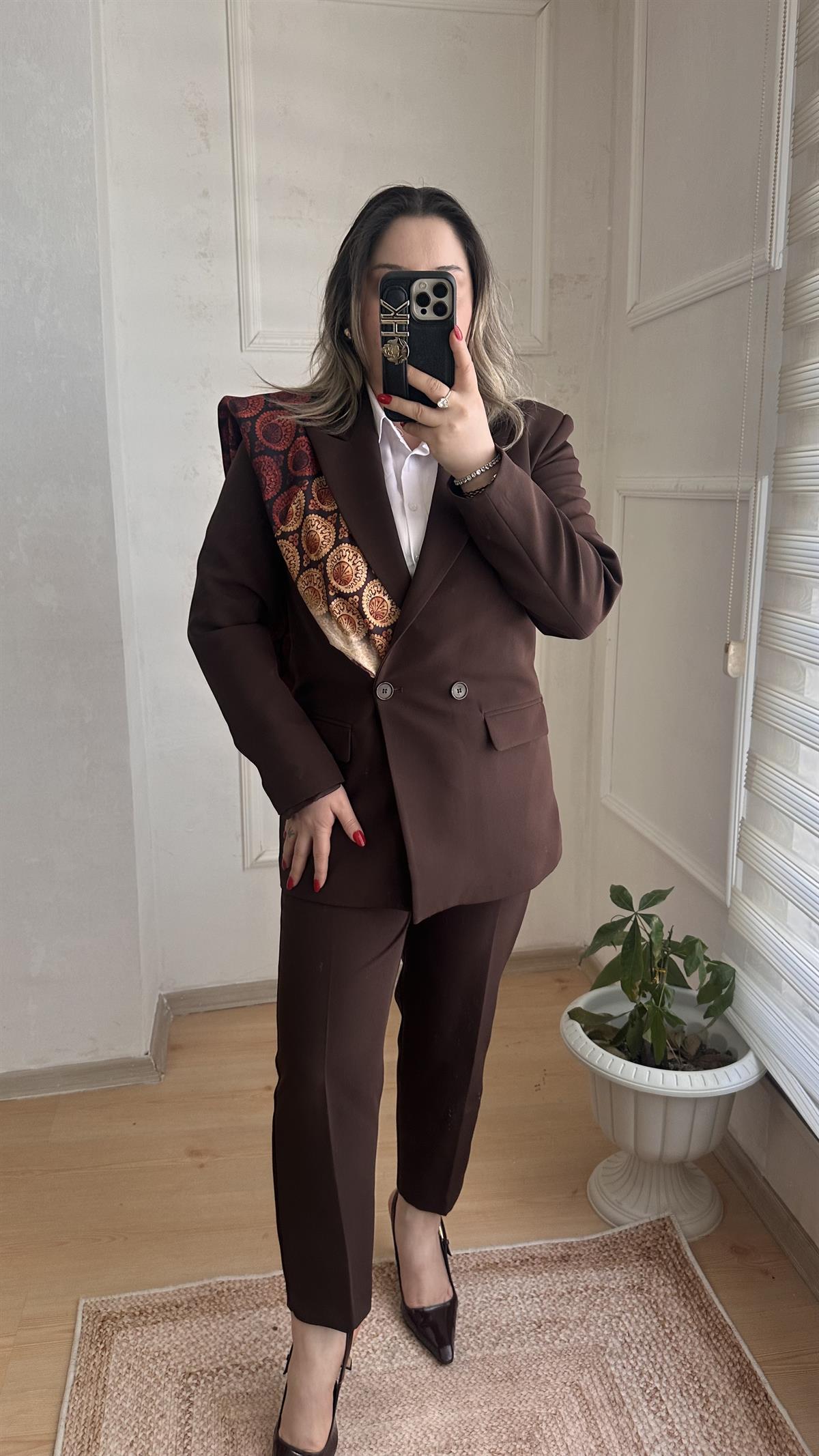 CARROT PANTOLONLU BLAZER CEKET TAKIM ACI KAHVE