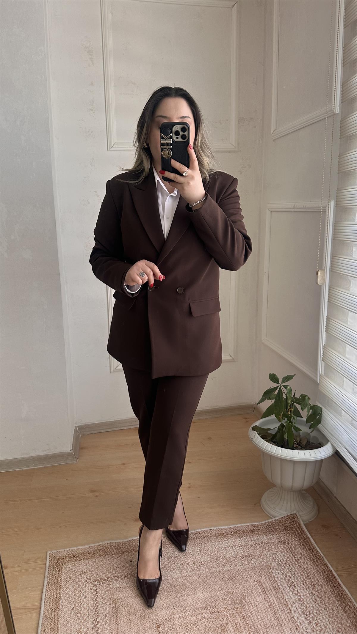CARROT PANTOLONLU BLAZER CEKET TAKIM ACI KAHVE