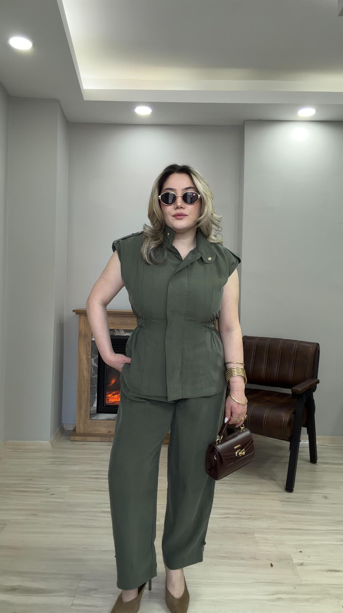 ÇITÇIT DETAYLI DİK YAKA TAKIM HAKİ 