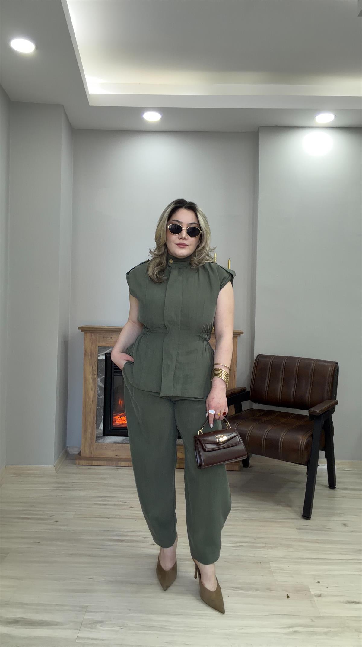 ÇITÇIT DETAYLI DİK YAKA TAKIM HAKİ 