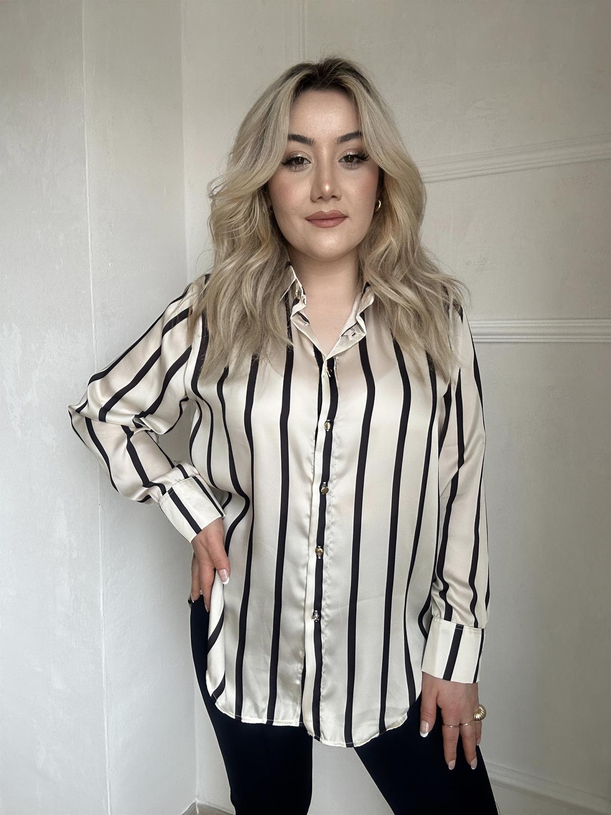 ÇİZGİLİ SATEN GÖMLEK LACİVERT