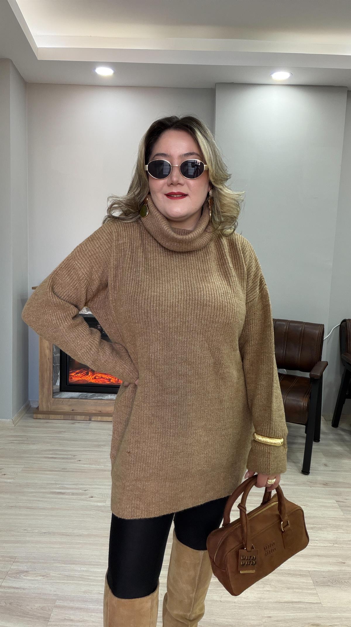DEGAJE YAKA TUNİK KAZAK CAMEL