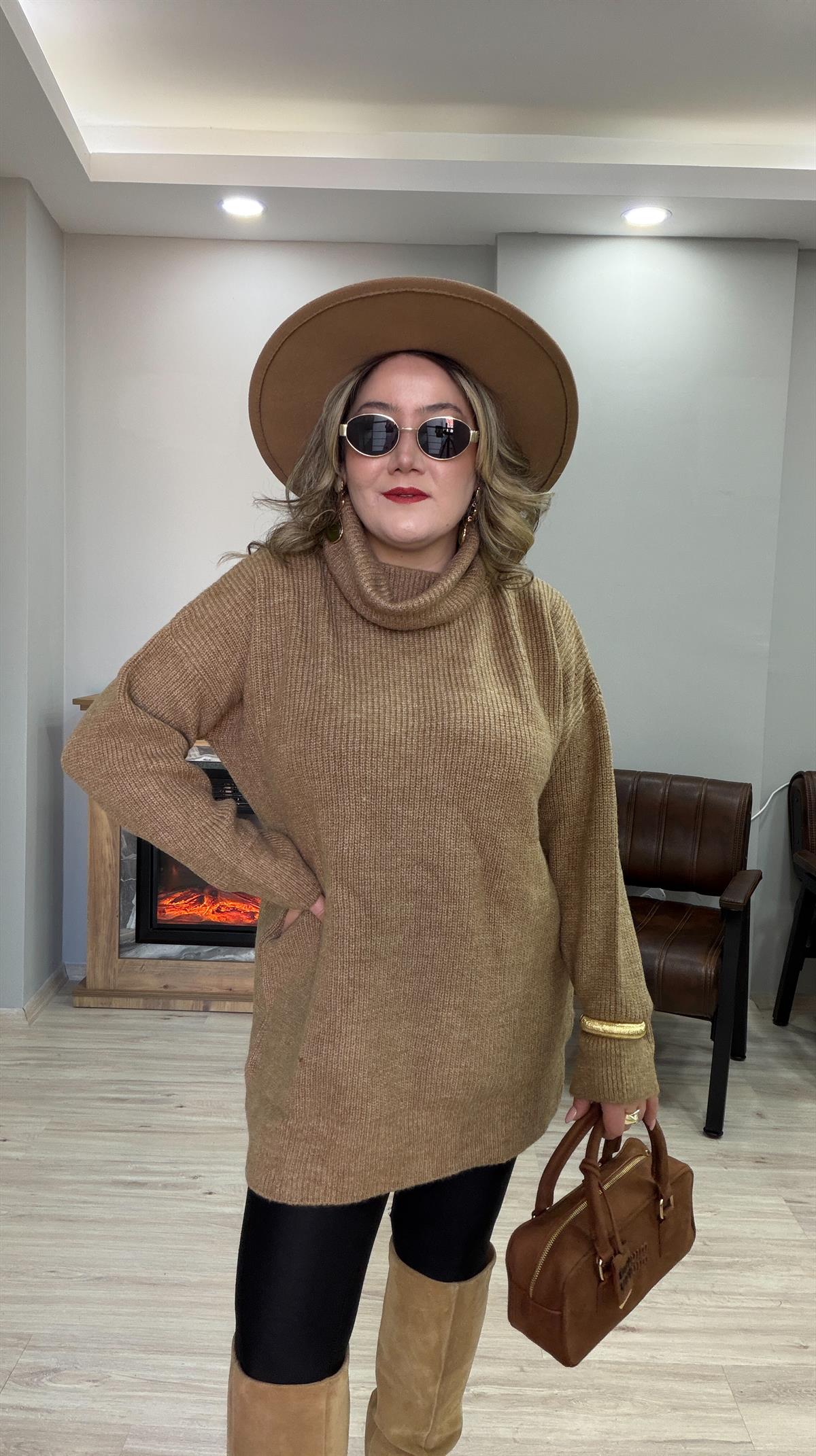 DEGAJE YAKA TUNİK KAZAK CAMEL