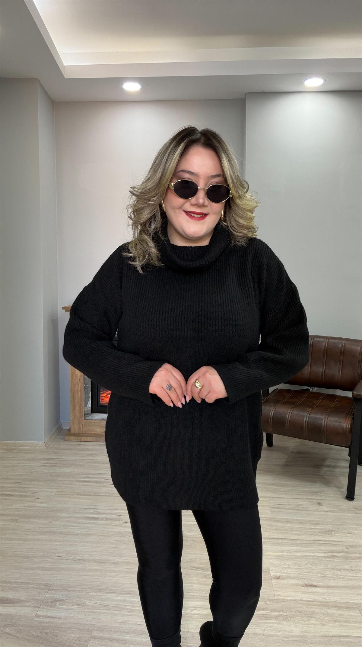 DEGAJE YAKA TUNİK KAZAK SİYAH