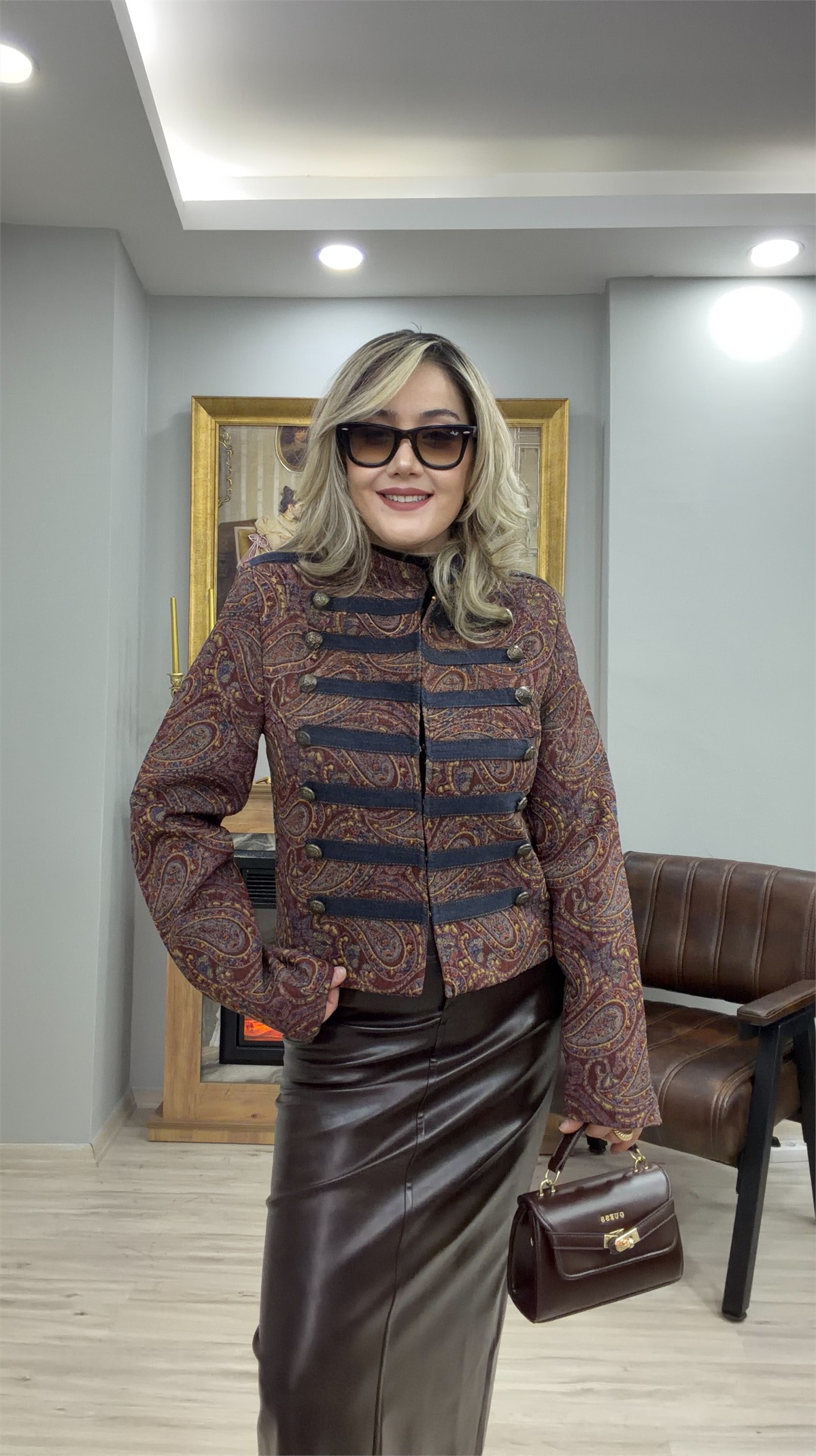 DESENLİ NAPOLYON CEKET KAHVE