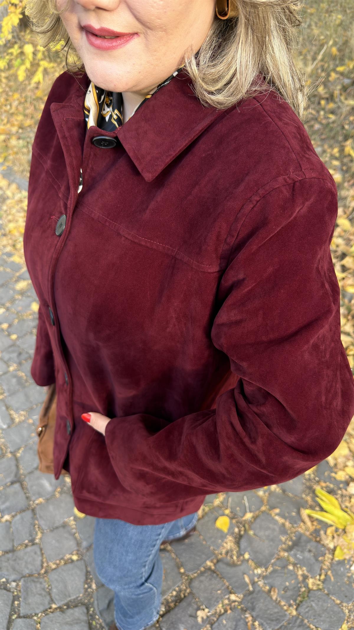 DÜĞME DETAYLI SÜET CEKET BORDO
