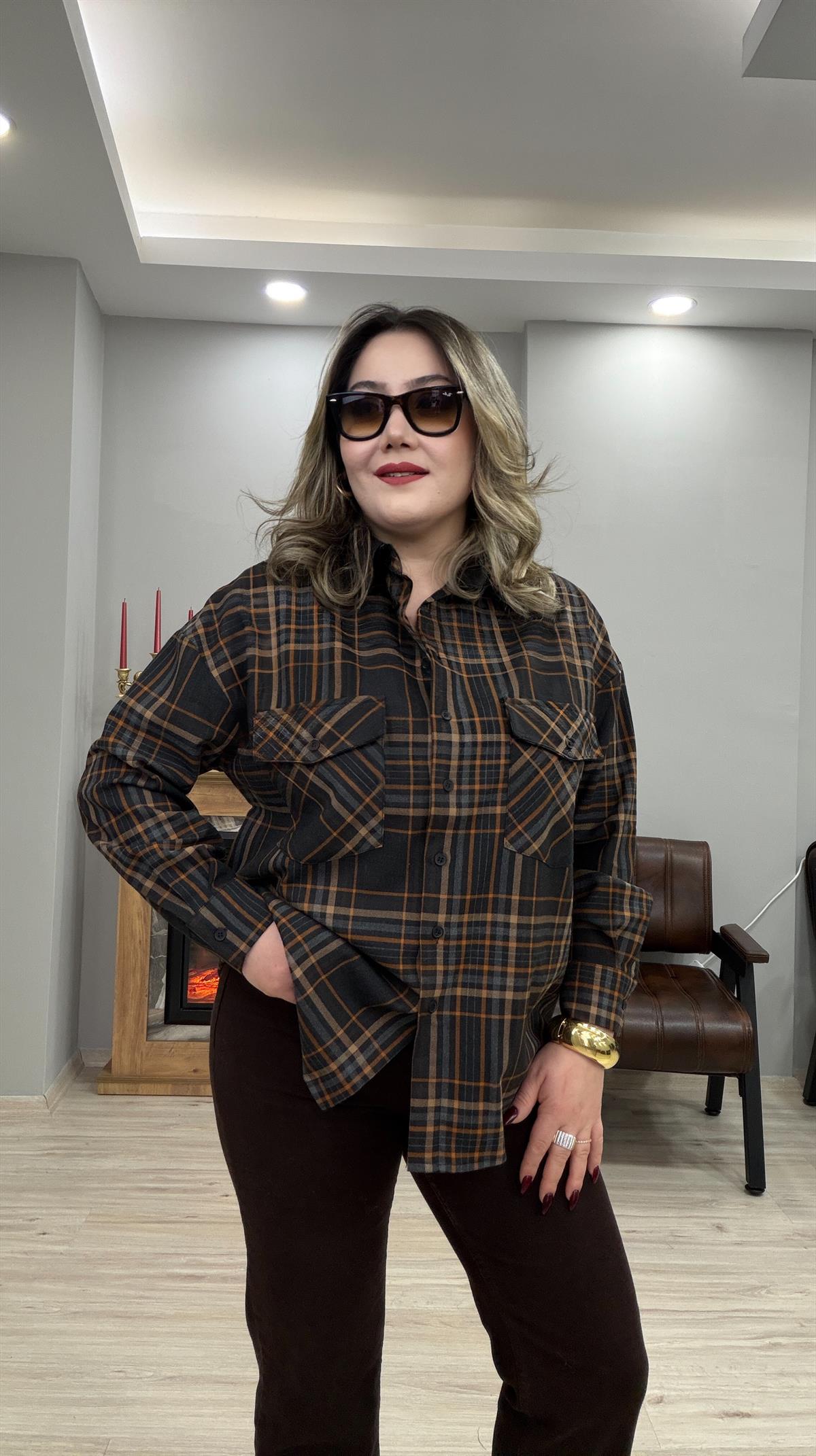 EKOSE DESEN CEPLİ KAŞE GÖMLEK KAHVE