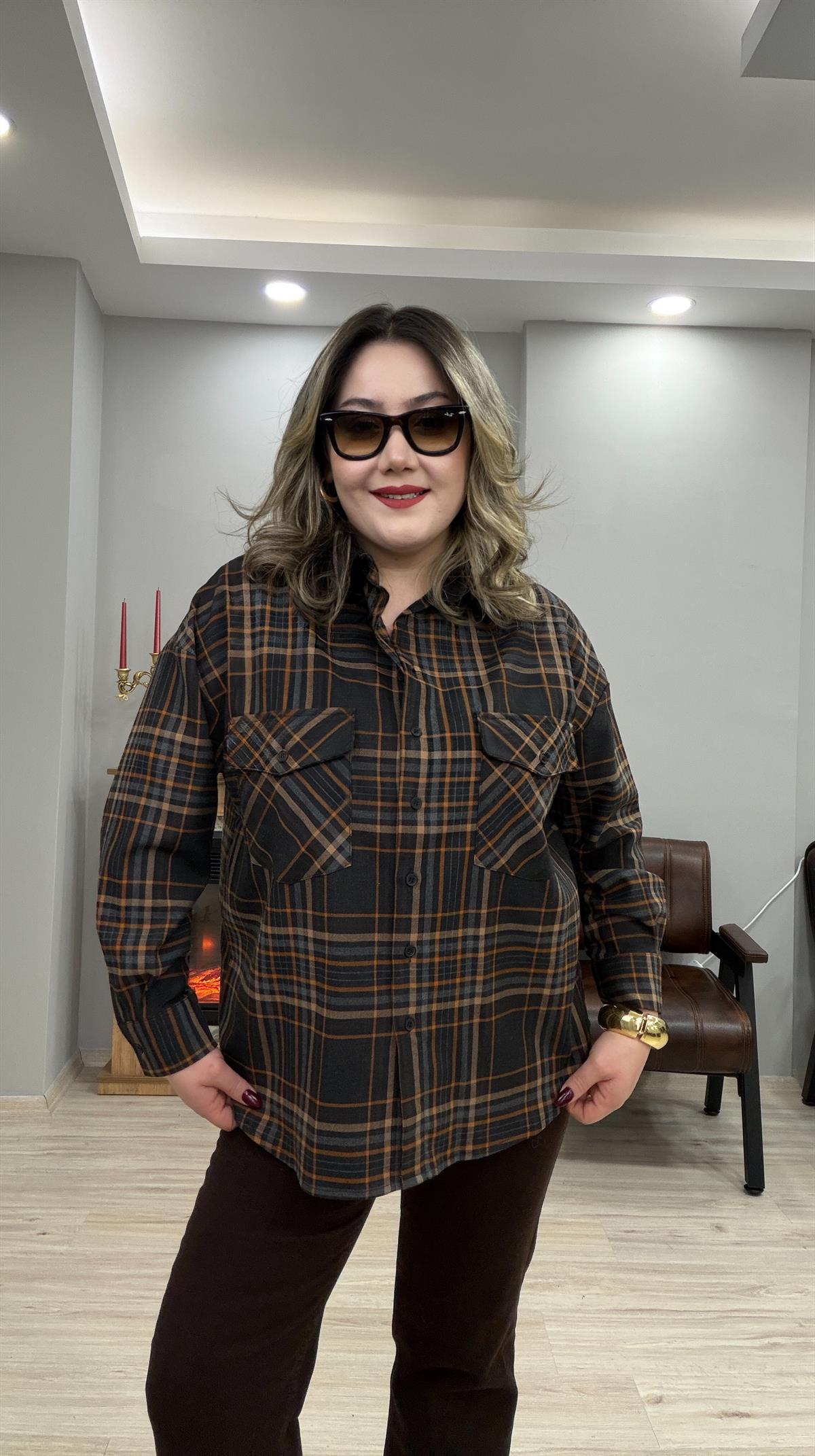 EKOSE DESEN CEPLİ KAŞE GÖMLEK KAHVE