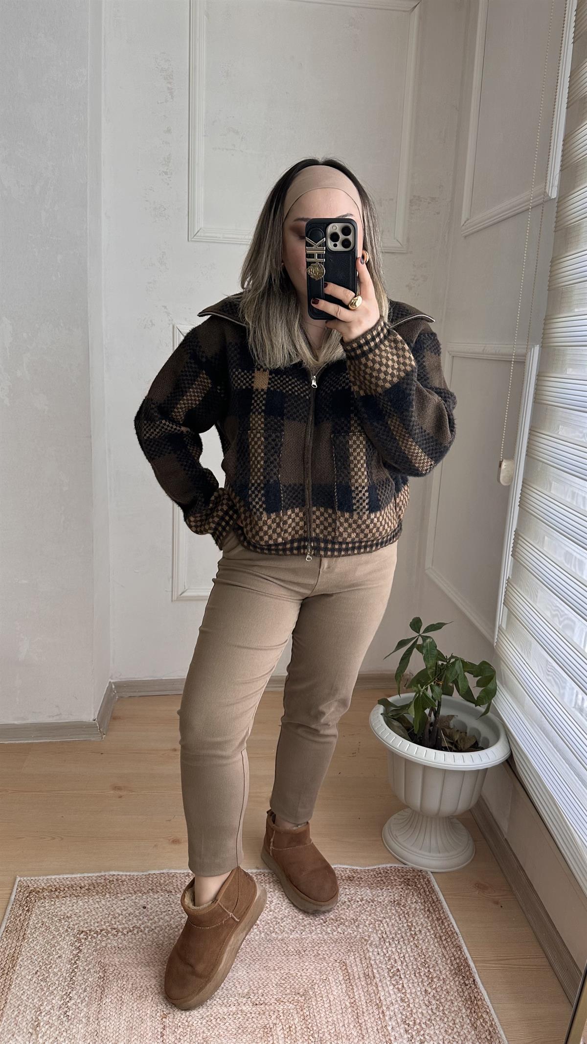 EKOSE DESEN FERMUARLI BOMBER HIRKA