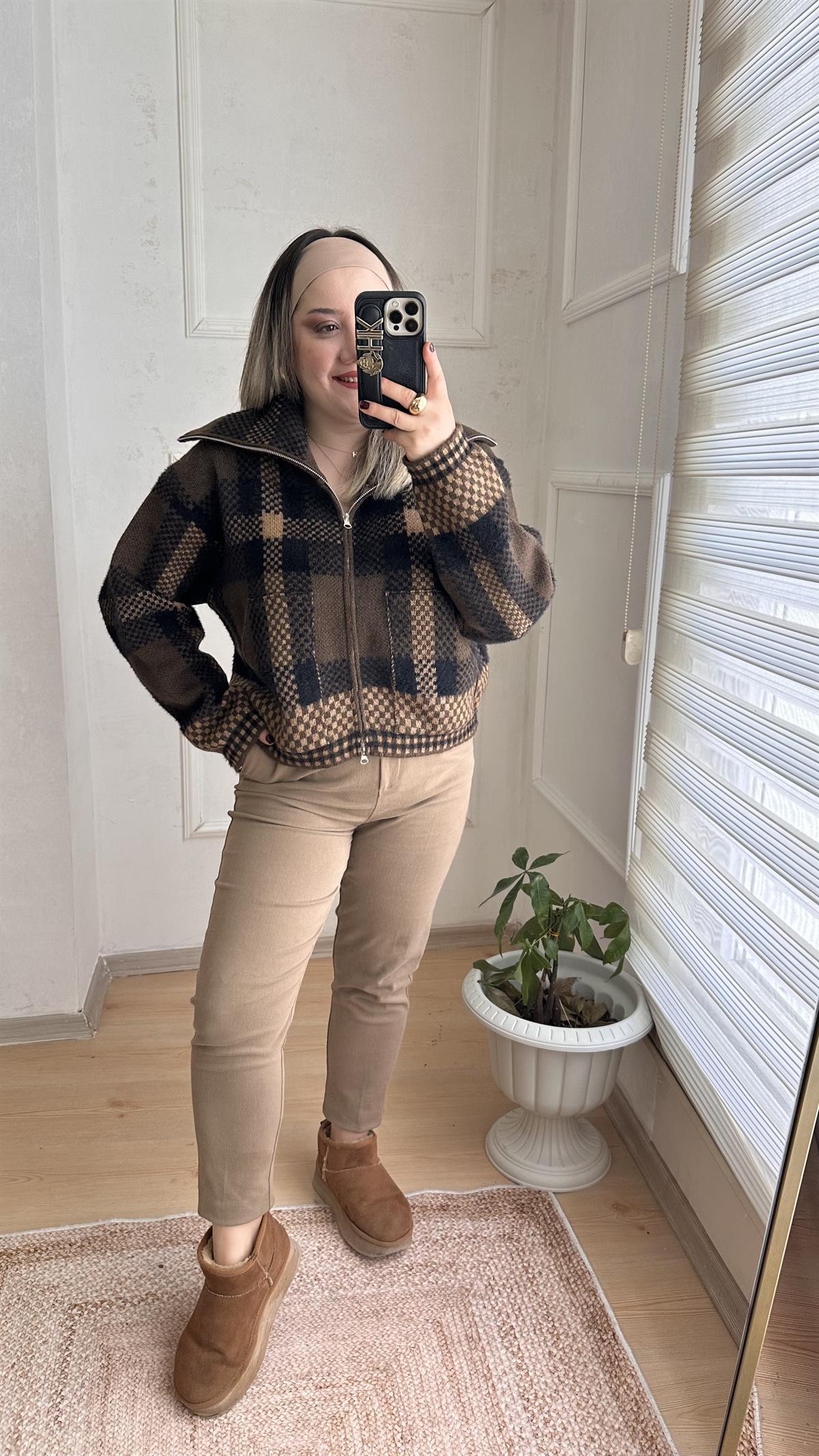 EKOSE DESEN FERMUARLI BOMBER HIRKA