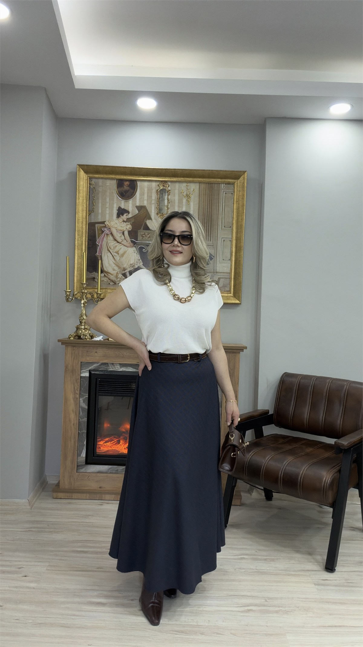 EKOSE KEMERLİ ETEK LACİVERT