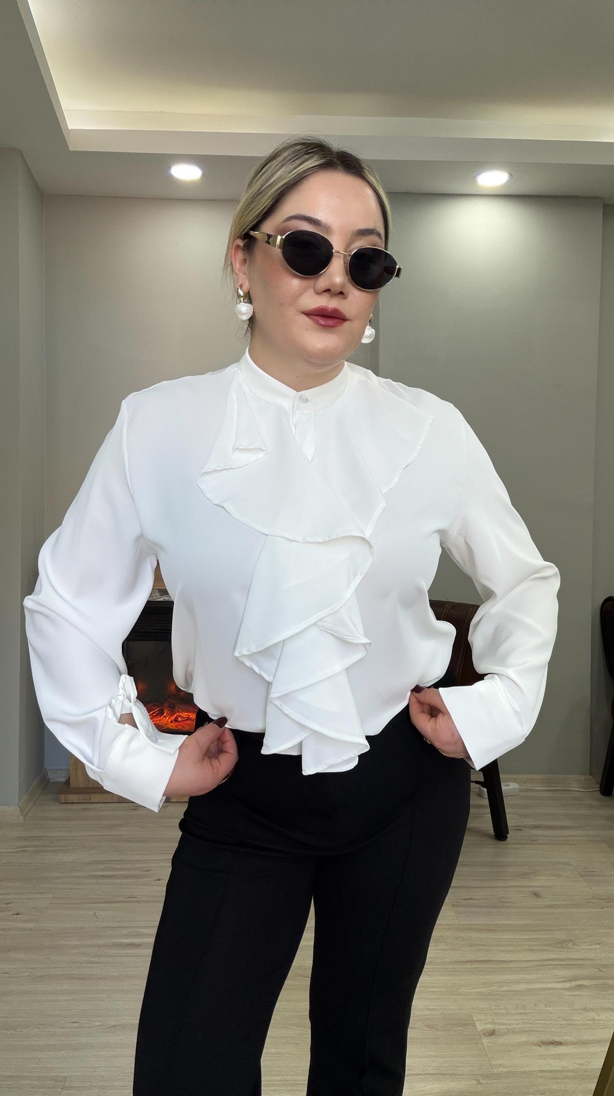 FIRFIR DETAYLI ŞİFON GÖMLEK EKRU