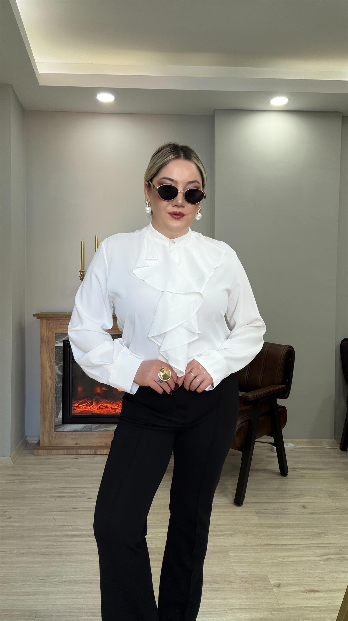 FIRFIR DETAYLI ŞİFON GÖMLEK EKRU