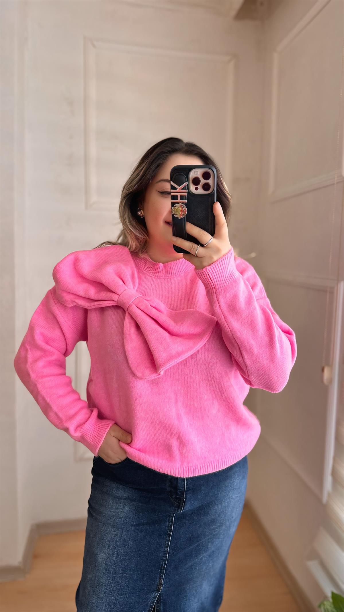 FİYONKLU TRİKO KAZAK PEMBE