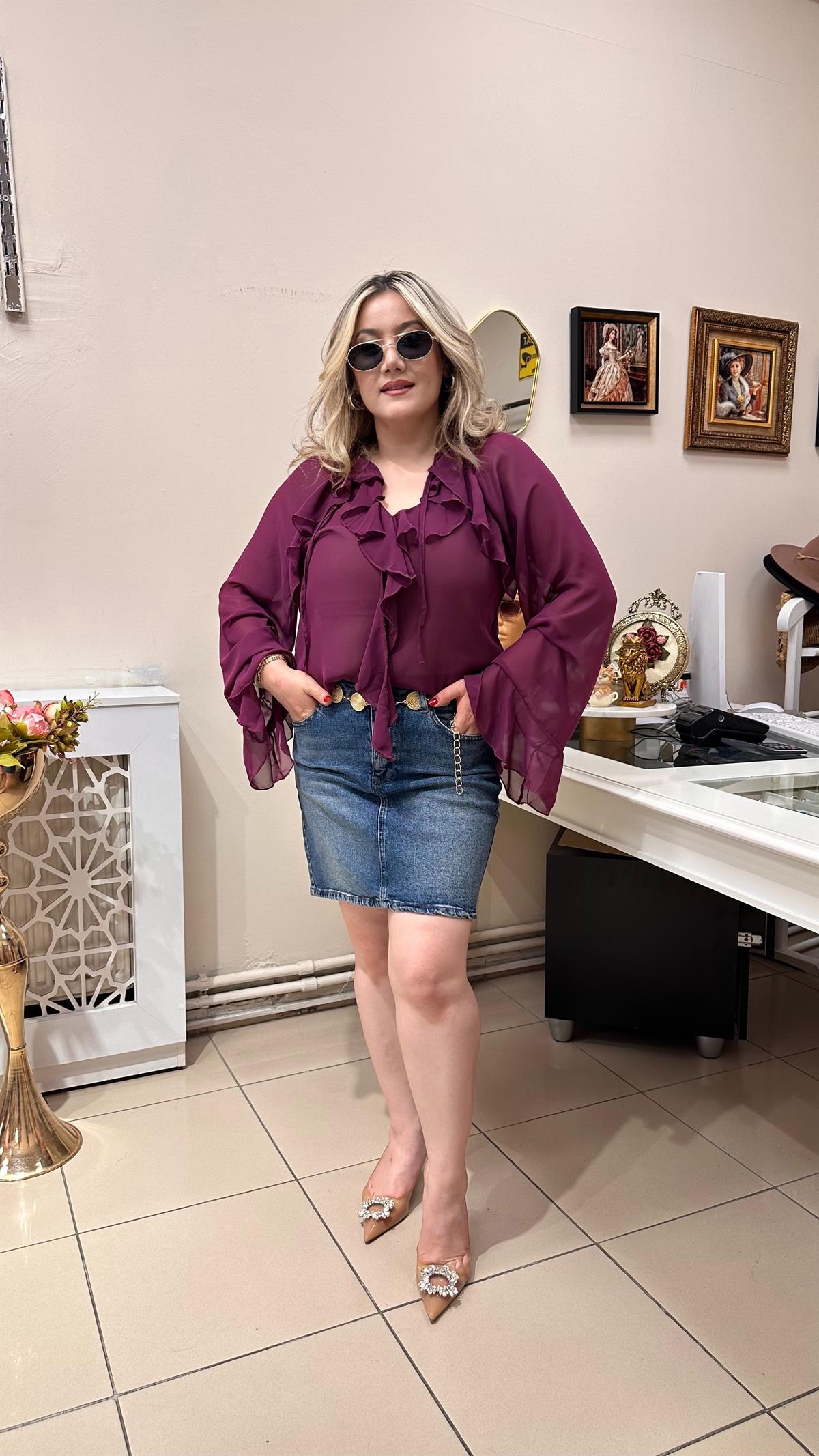 FRAPAN ROMANTİK ŞİFON BLUZ BORDO