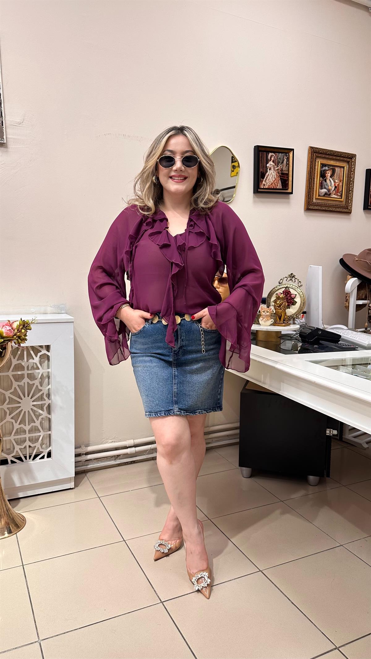 FRAPAN ROMANTİK ŞİFON BLUZ BORDO
