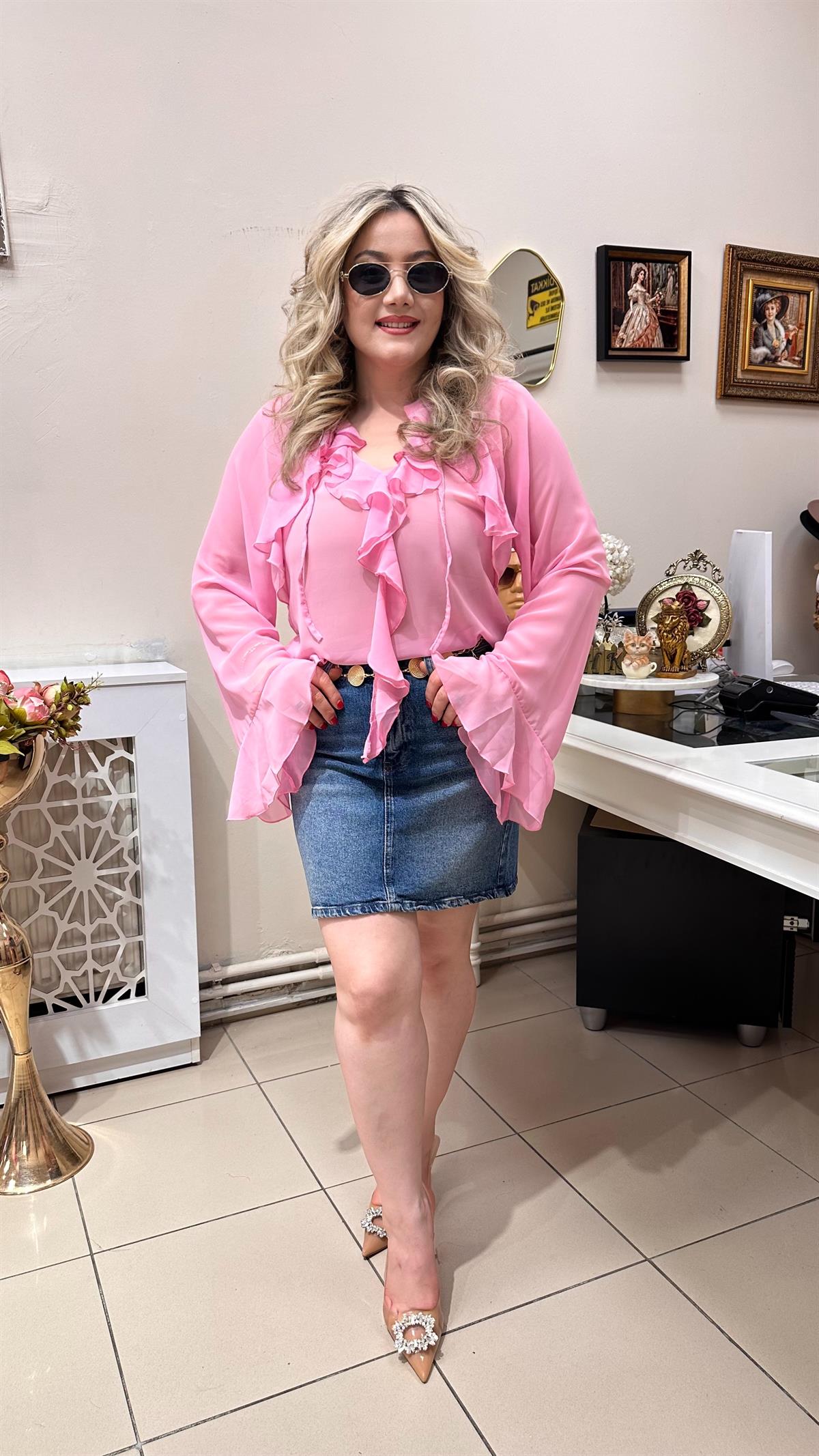 FRAPAN ROMANTİK ŞİFON BLUZ PEMBE