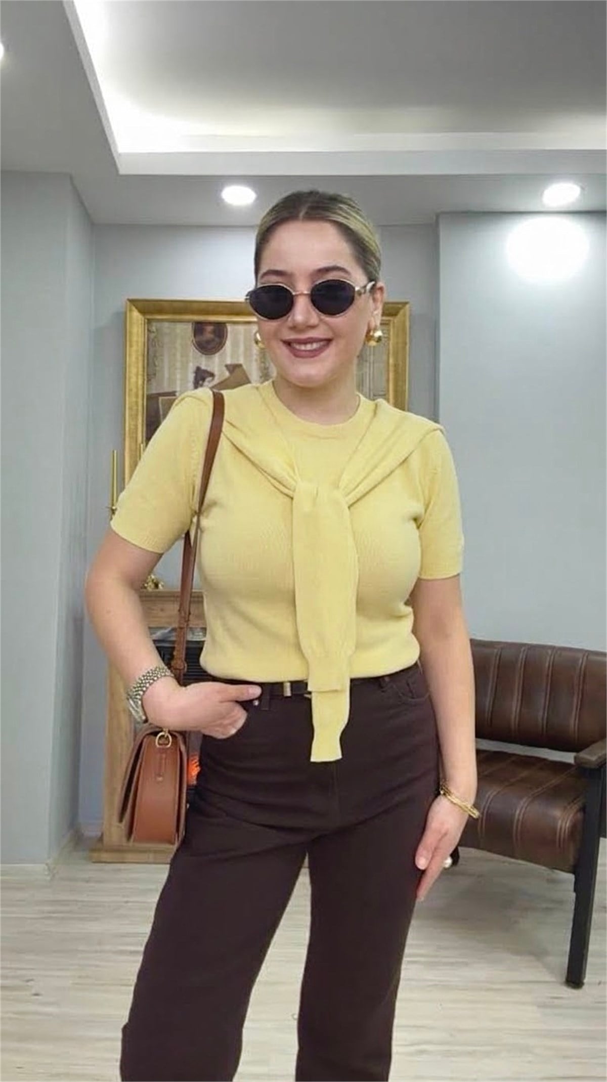 FULAR BAĞLAMA DETAYLI TRİKO SARI