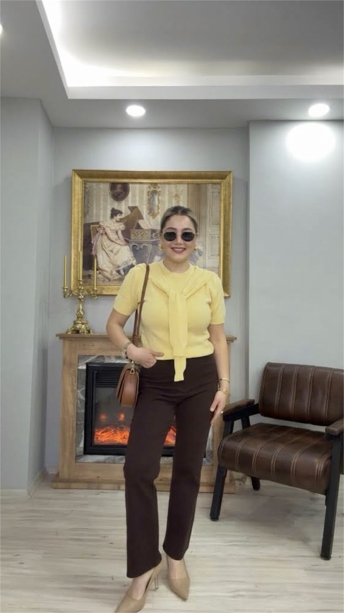 FULAR BAĞLAMA DETAYLI TRİKO SARI