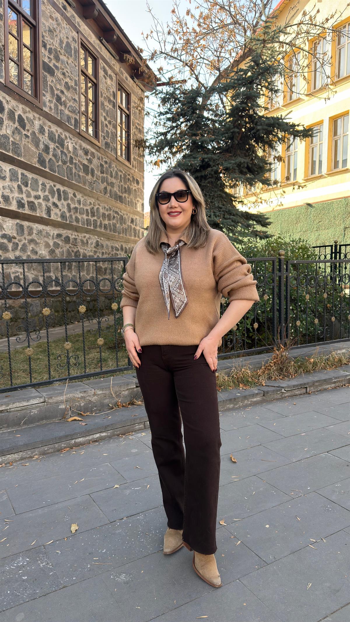 FULARLI POLO YAKA KAZAK CAMEL