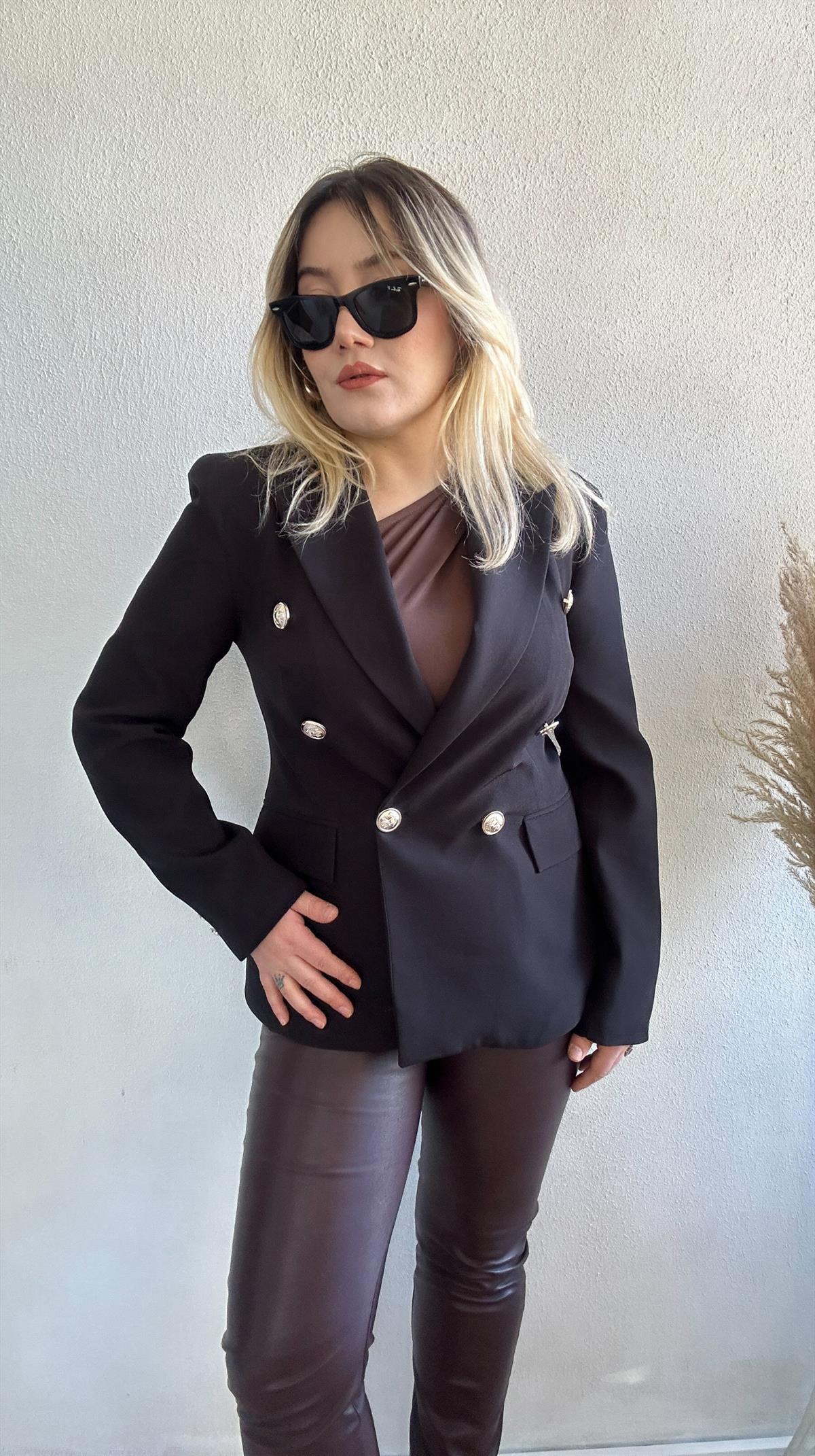 Gold düğmeli blazer ceket siyah