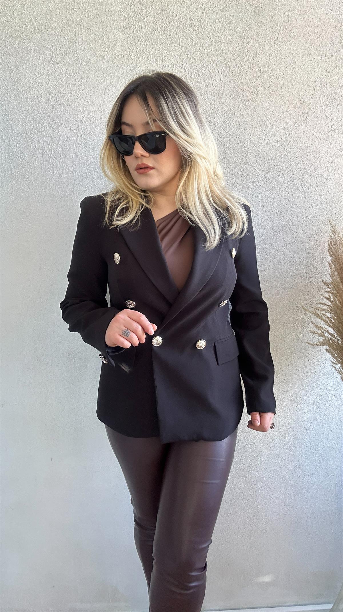 Gold düğmeli blazer ceket siyah