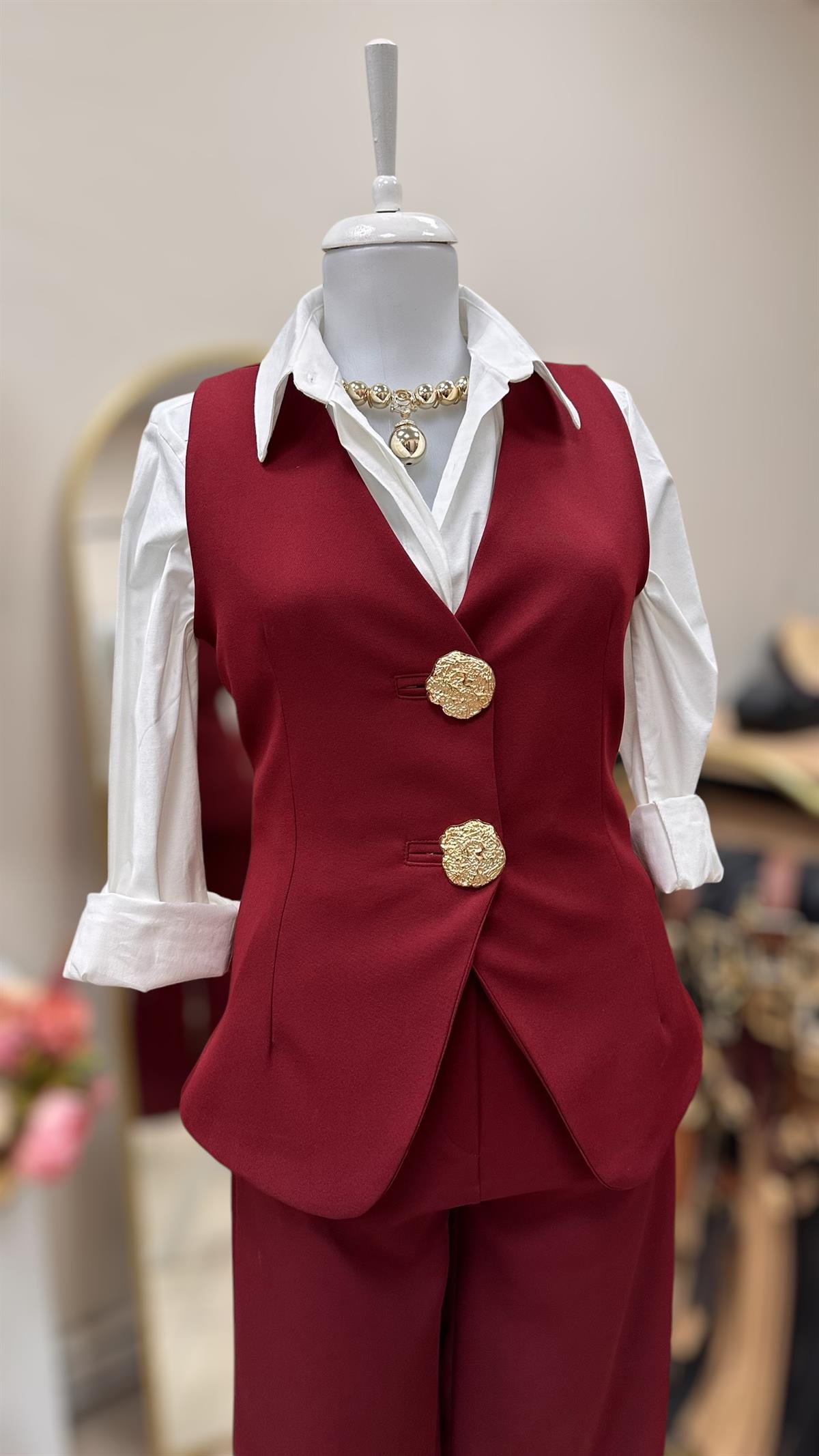 GOLD DÜĞMELİ İKİLİ TAKIM BORDO