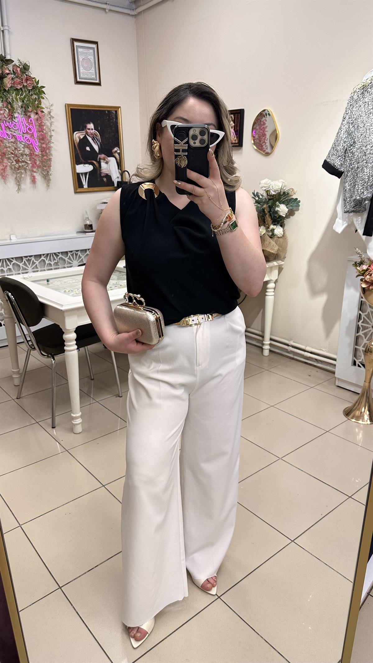 GOLD TOKALI ŞIK BLUZ SİYAH