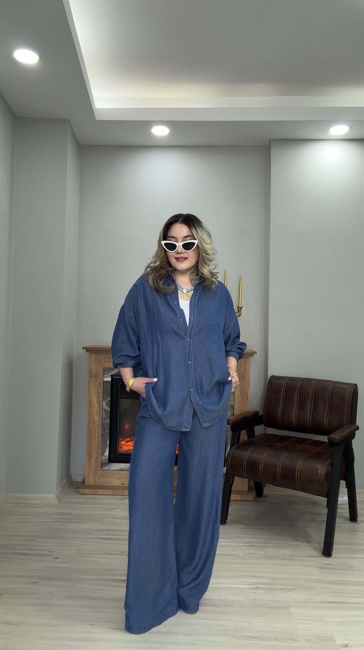 GÖMLEKLİ JEAN TAKIM LACİVERT