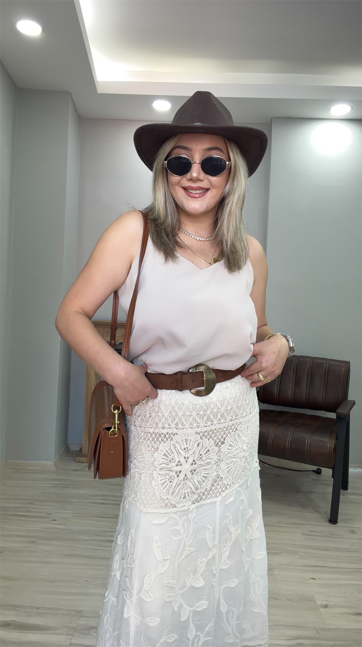 GÜPÜR DETAYLI BELİ LASTİKLİ ETEK