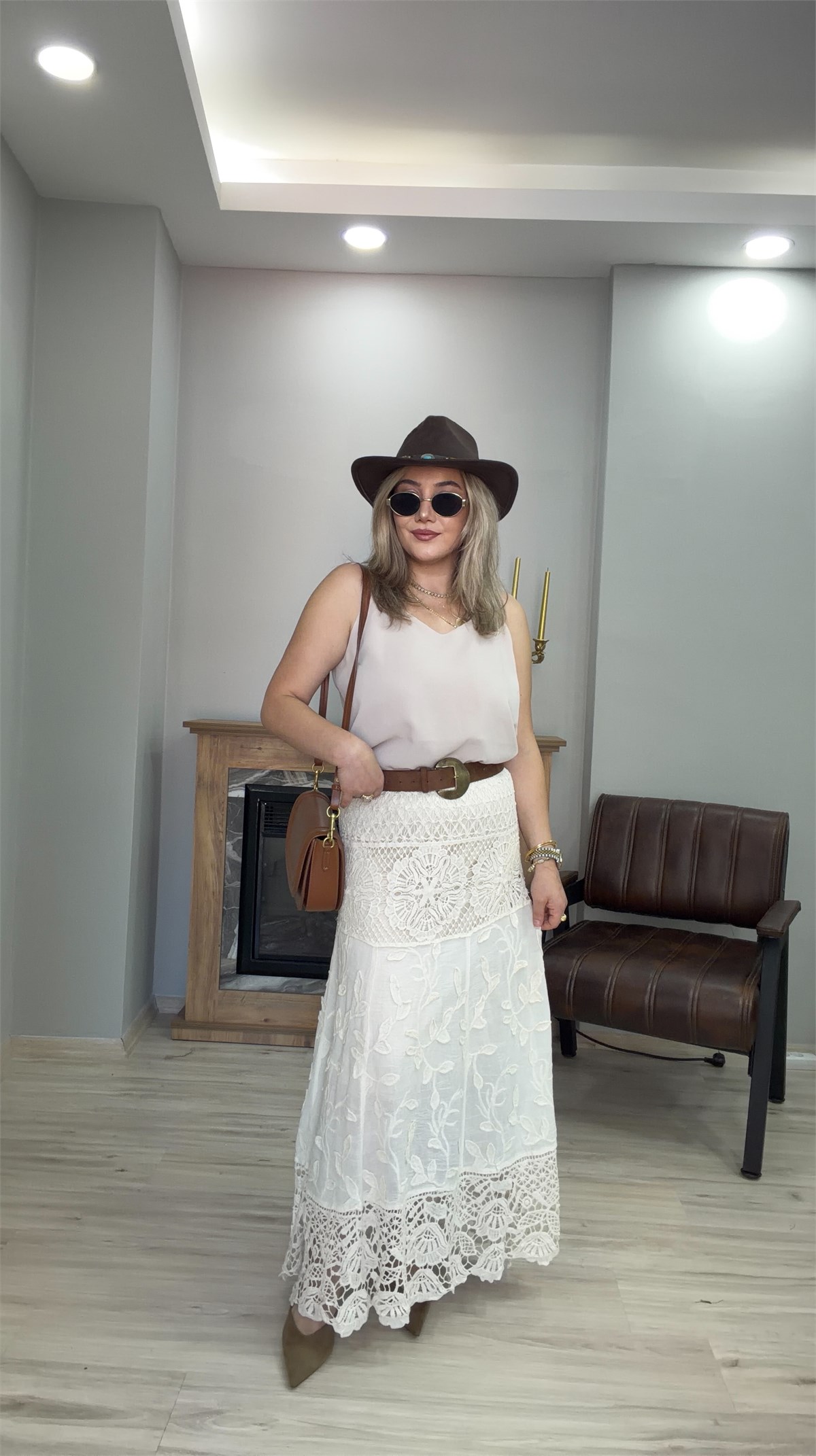 GÜPÜR DETAYLI BELİ LASTİKLİ ETEK