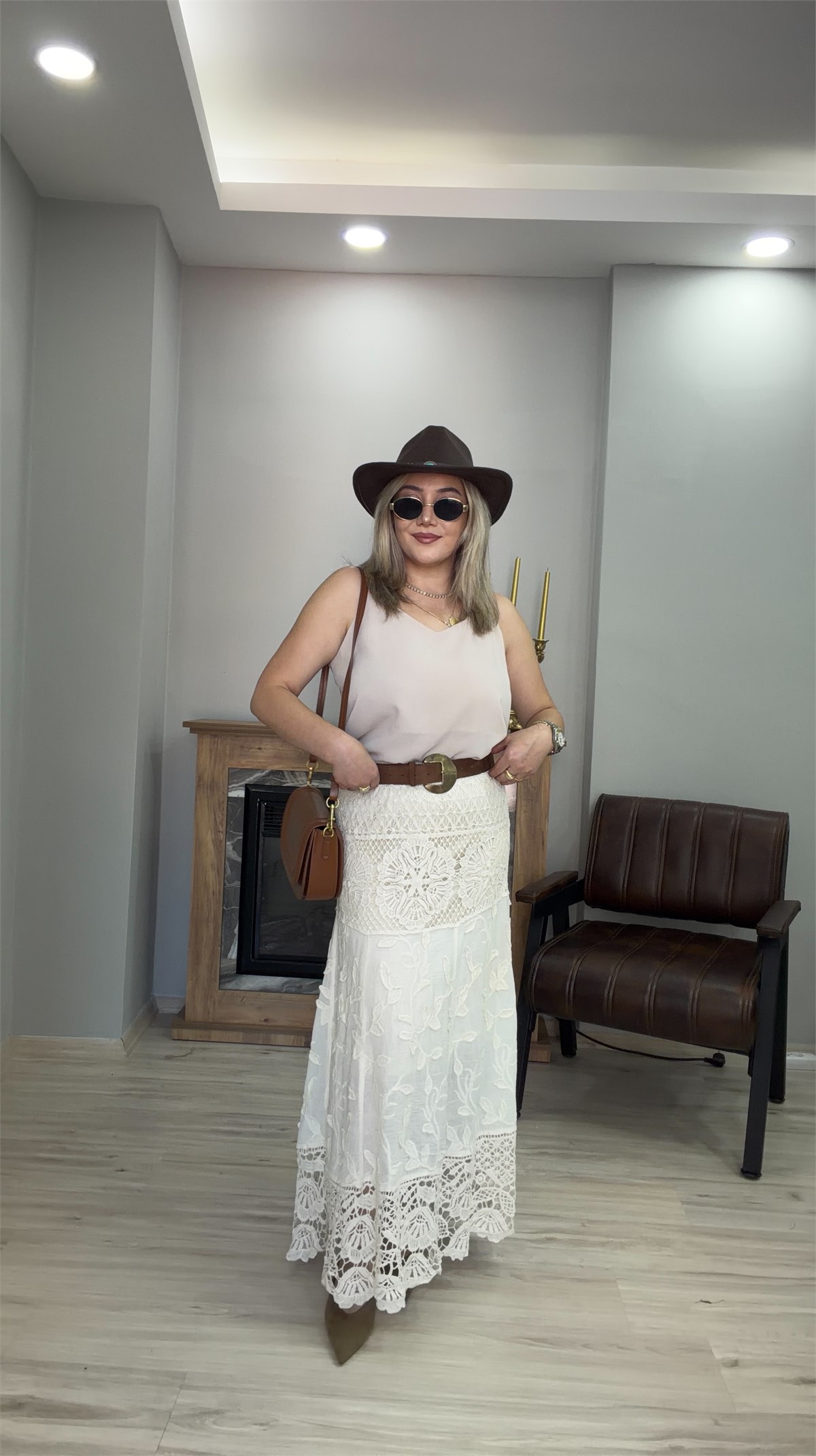 GÜPÜR DETAYLI BELİ LASTİKLİ ETEK