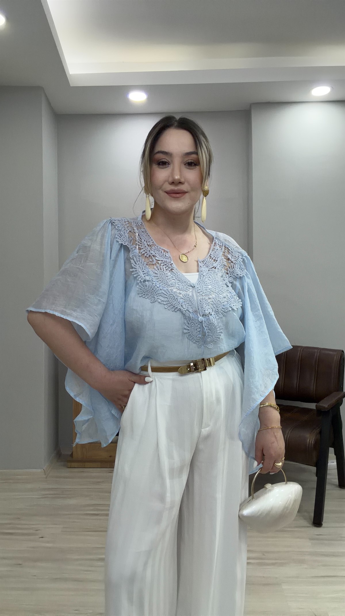 GÜPÜRLÜ TENSEL BLUZ MAVİ