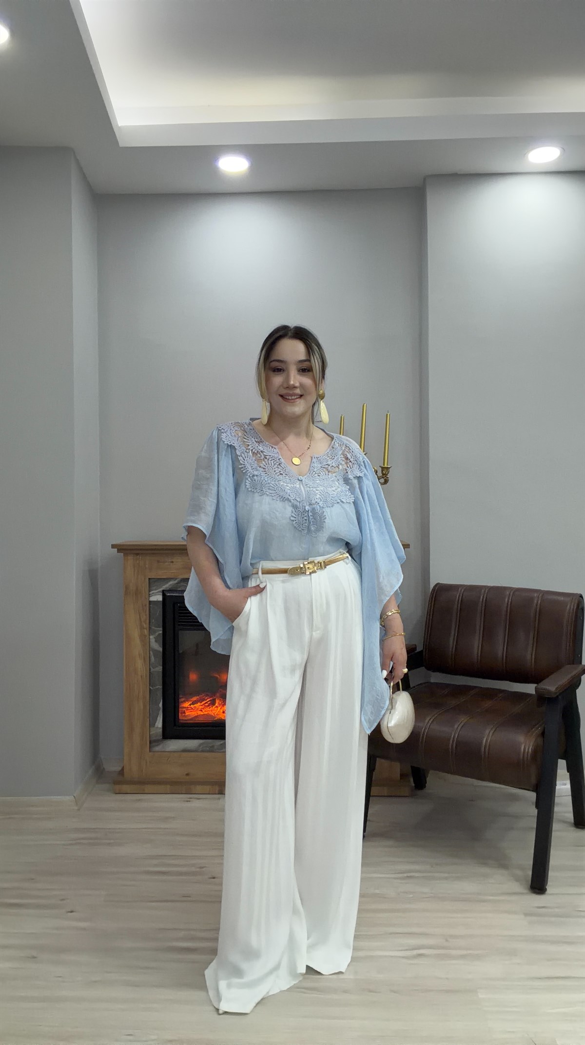 GÜPÜRLÜ TENSEL BLUZ MAVİ