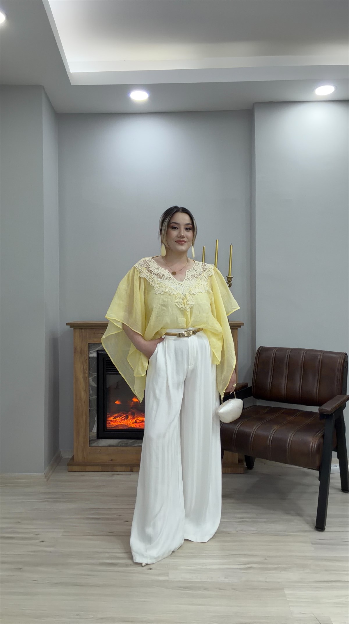 GÜPÜRLÜ TENSEL BLUZ SARI
