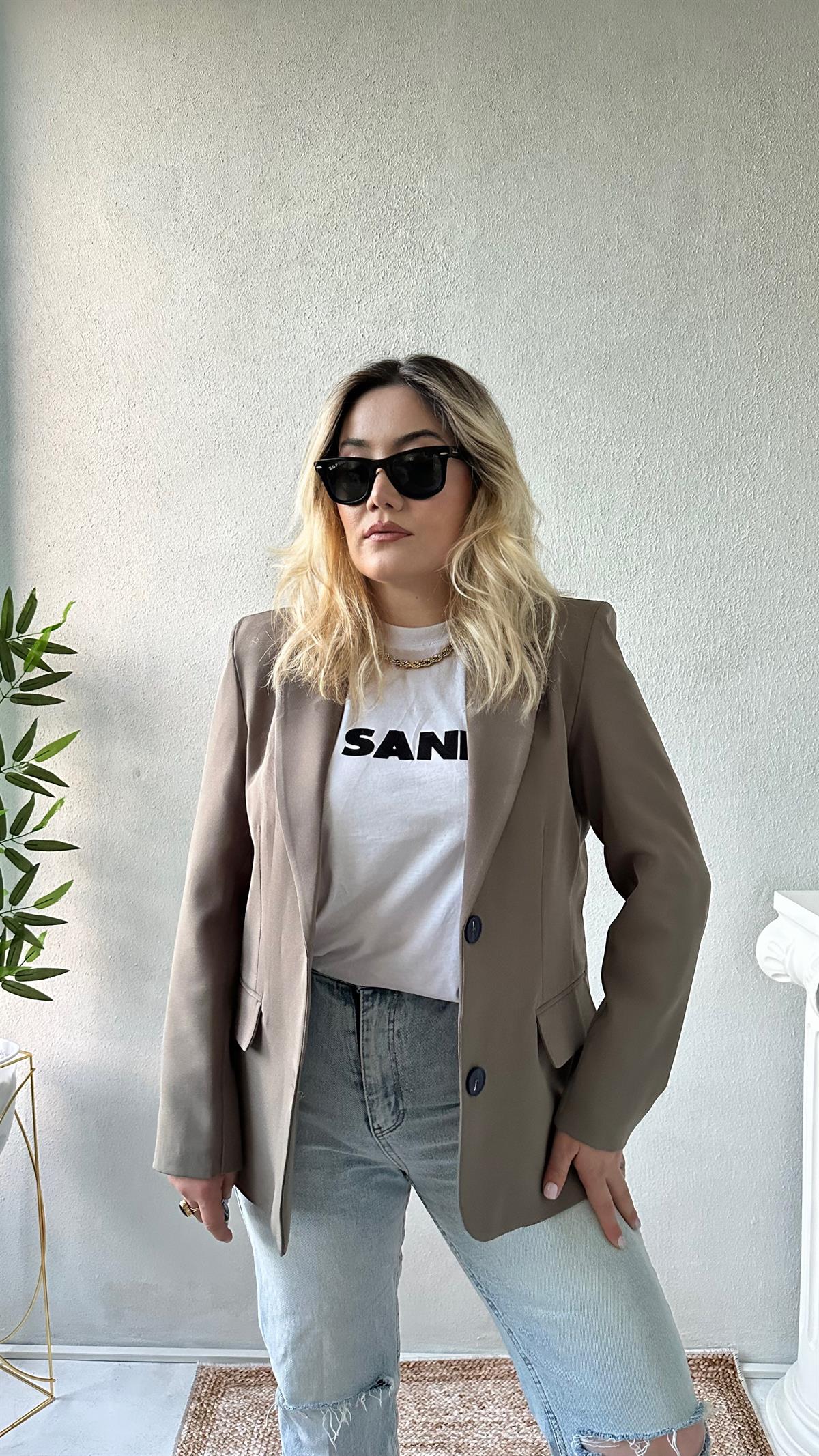 Haki Kruvaze Blazer Ceket
