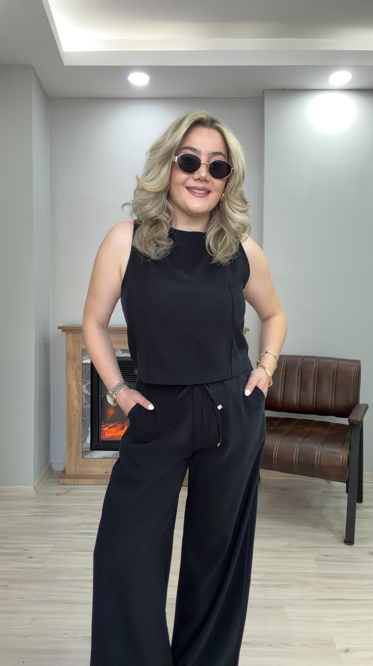HALTER YAKA TENSEL İKİLİ TAKIM SİYAH
