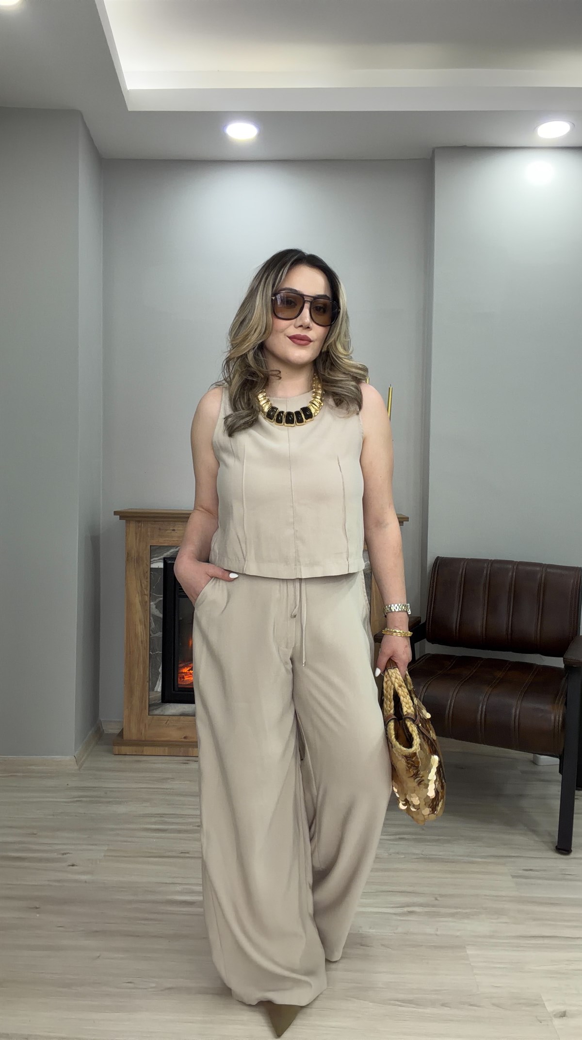 HALTER YAKA TENSEL İKİLİ TAKIM TAŞ