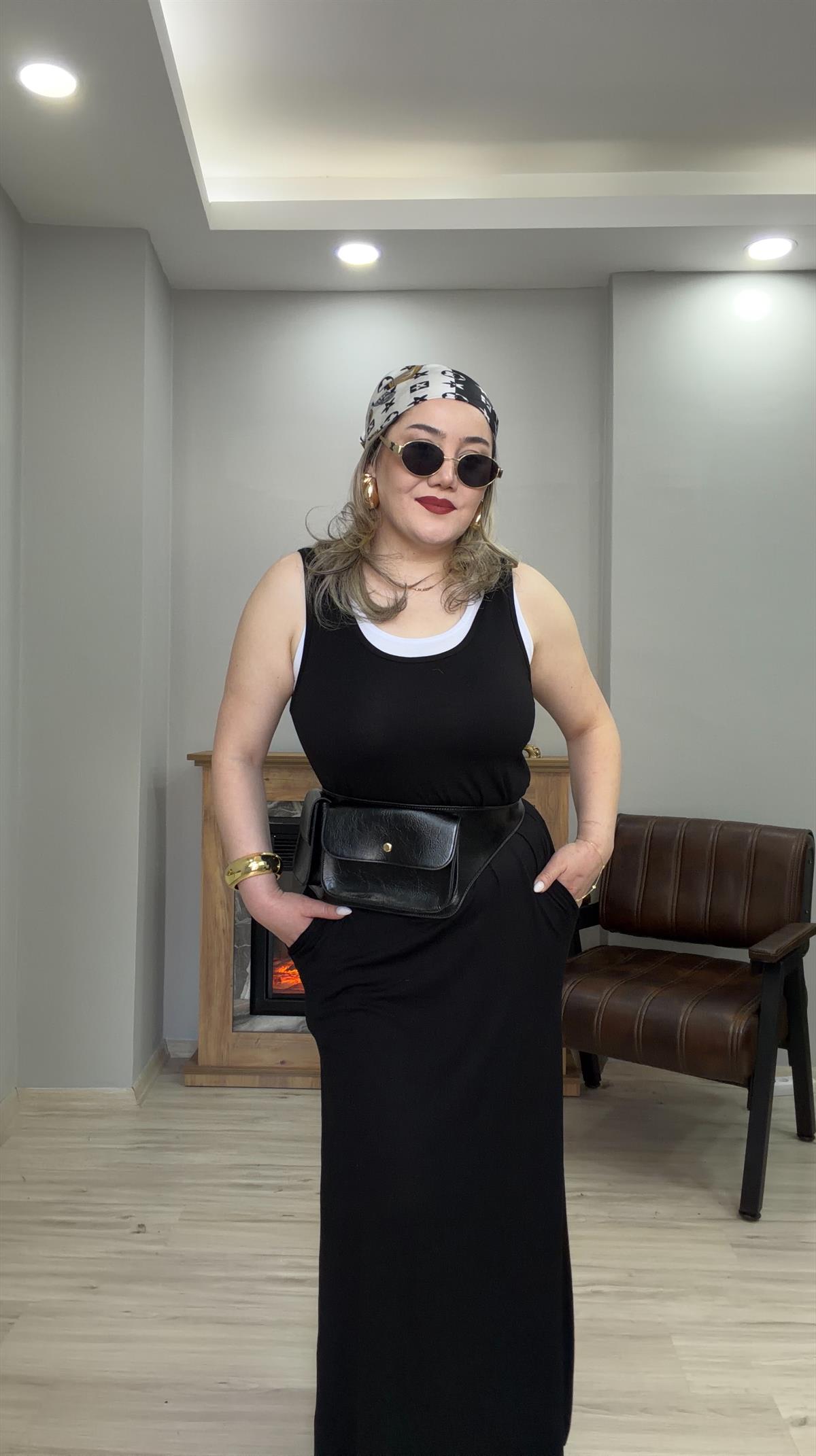 İÇ BODYLİ İKİLİ ELBİSE SİYAH