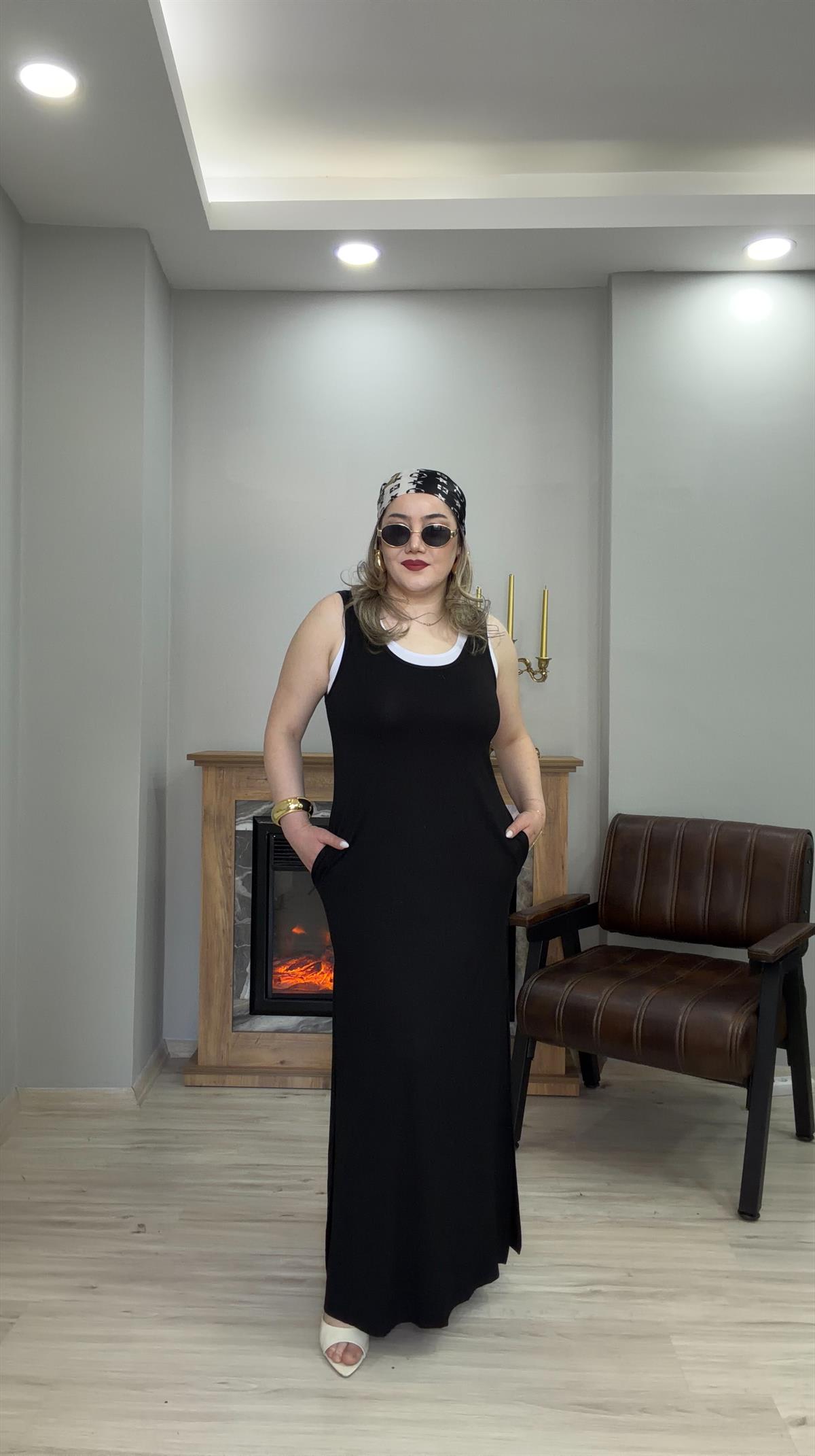 İÇ BODYLİ İKİLİ ELBİSE SİYAH