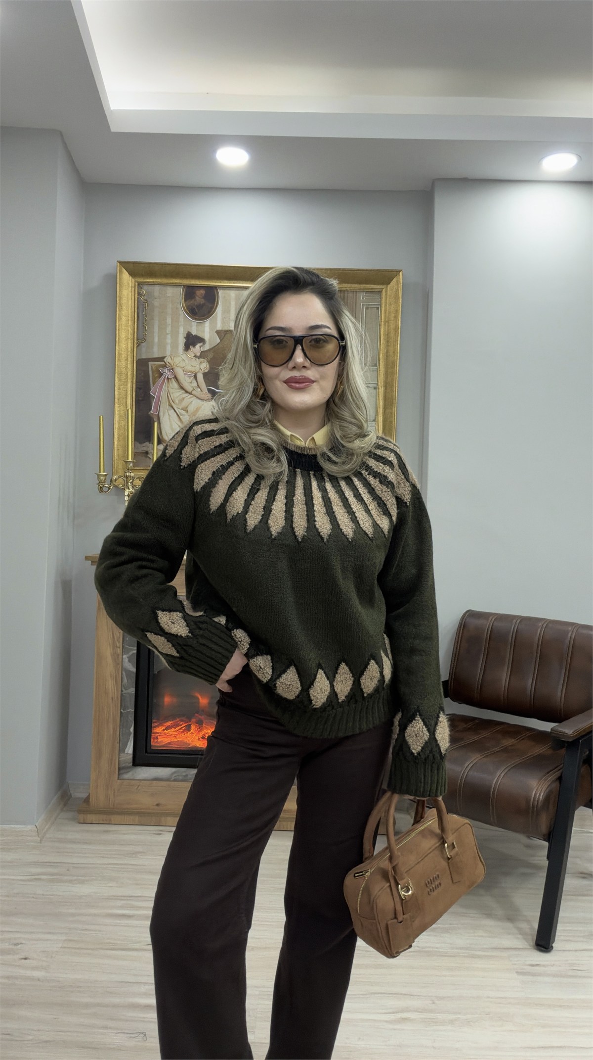 JAKAR DESENLİ BİSİKLET YAKA KAZAK HAKİ