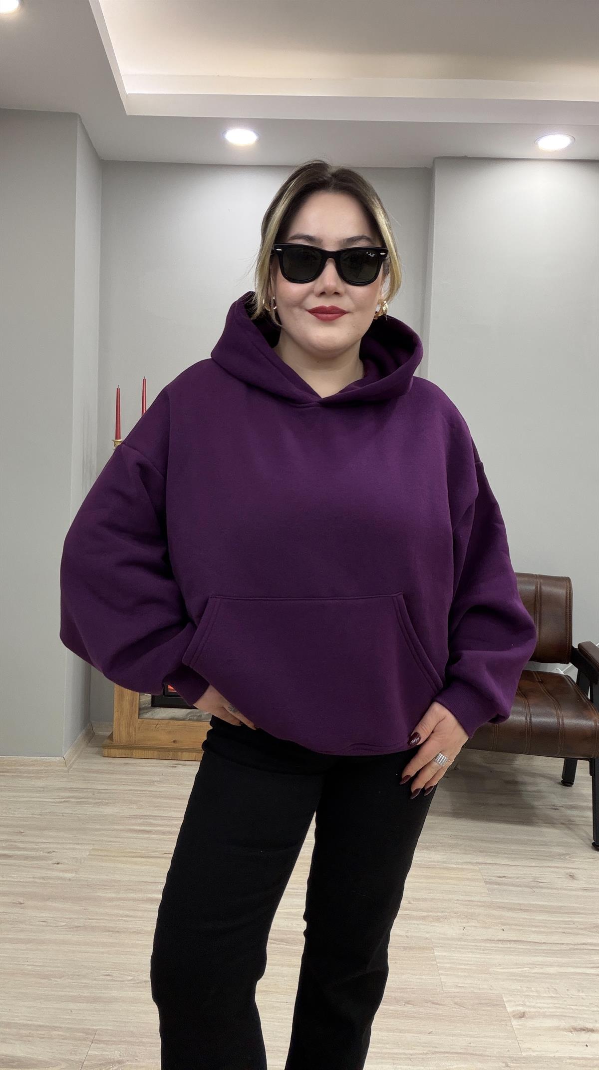 KAPÜŞONLI İÇİ ŞARDONLU SWEATSHİRT MÜRDÜM