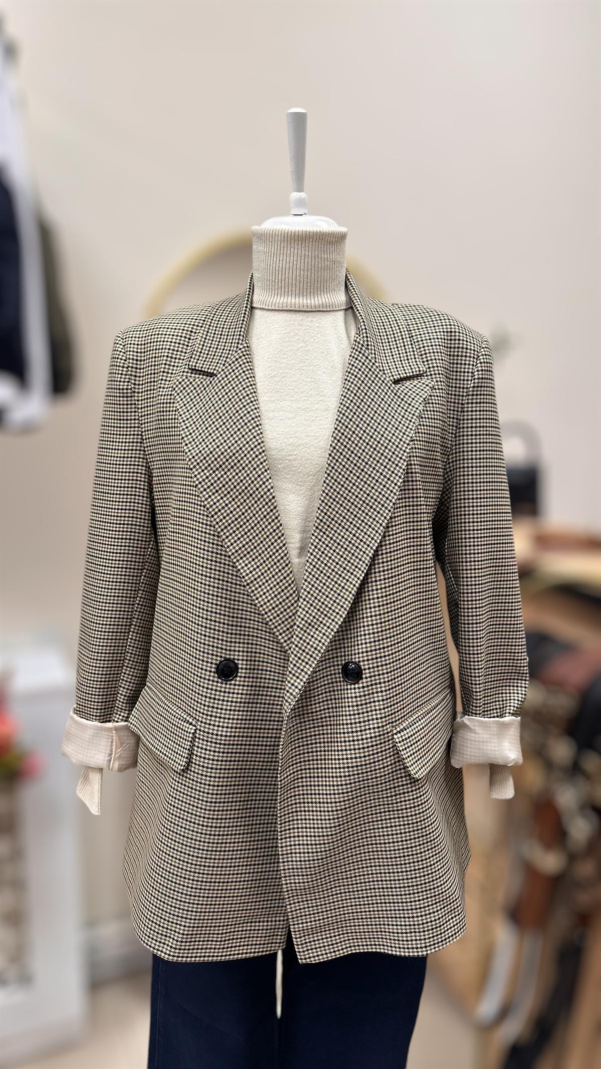 KARELİ KRUVAZE BLAZER CEKET