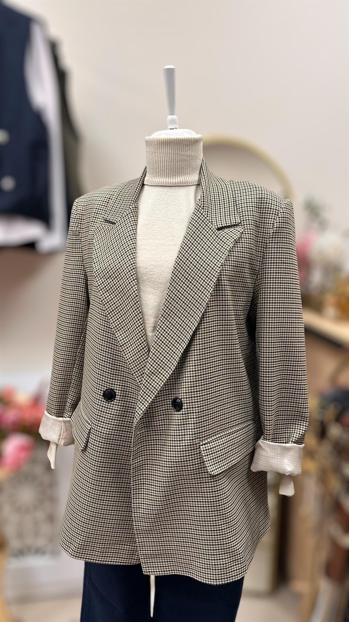 KARELİ KRUVAZE BLAZER CEKET