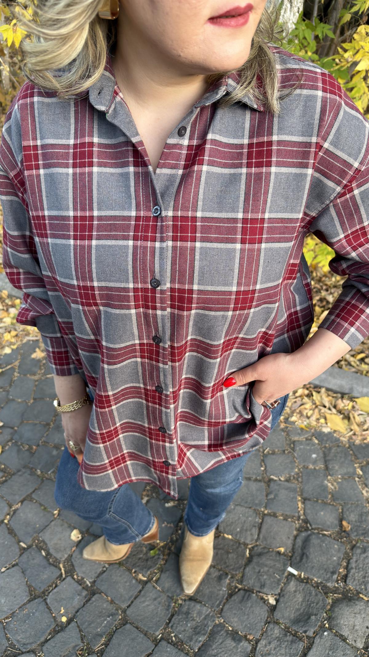 KAŞE EKOSE ODUNCU GÖMLEK BORDO 