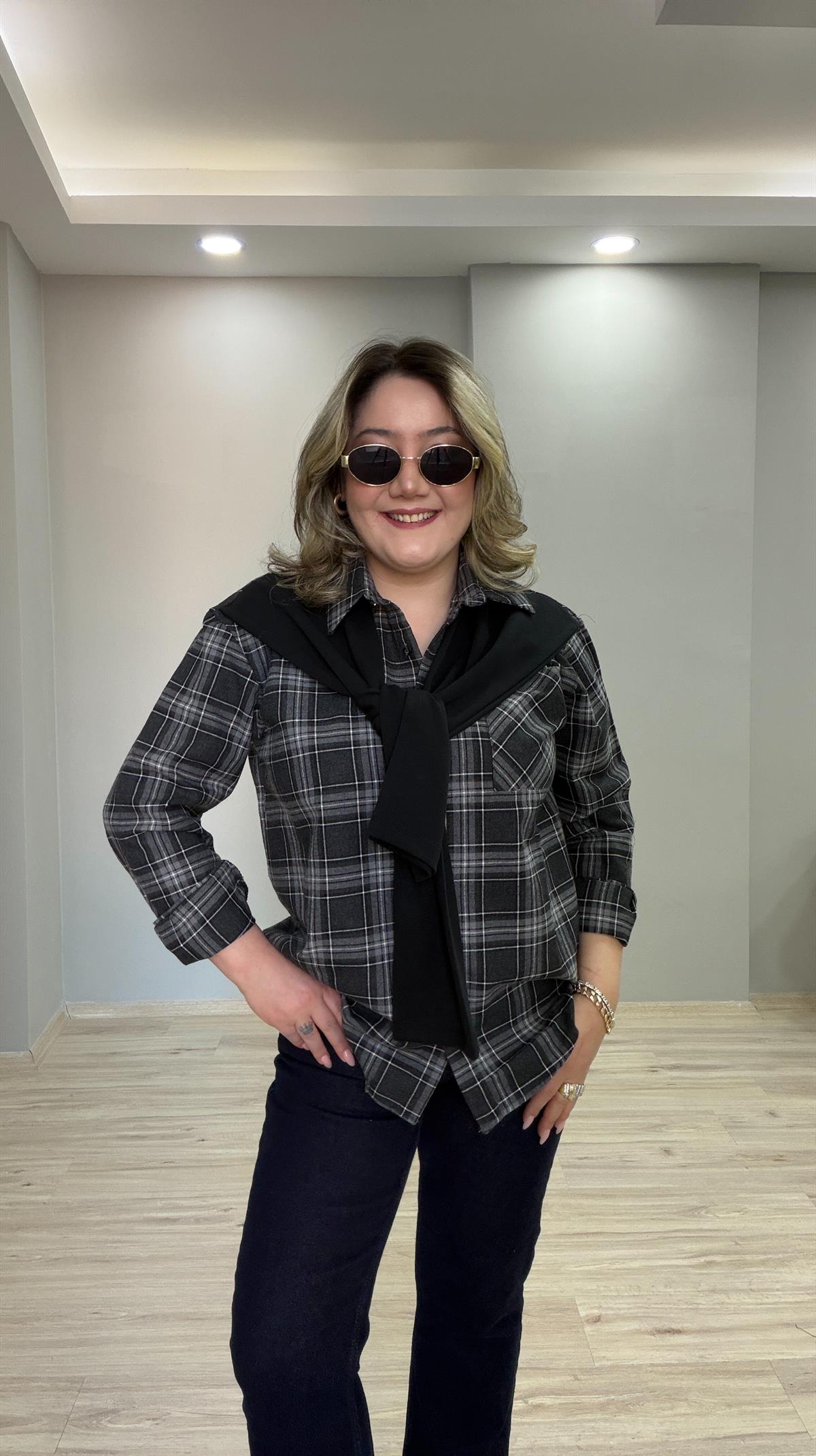 KAŞKOLLU ODUNCU GÖMLEK  SİYAH
