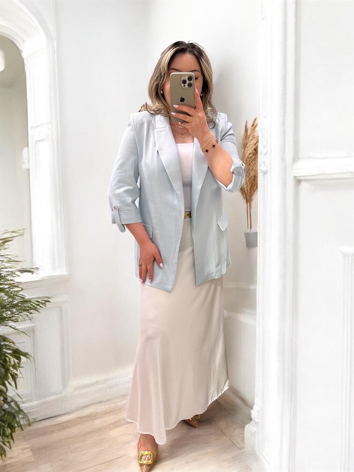 KATLAMALI KOL DETAYLI BLAZER BEBE MAVİ