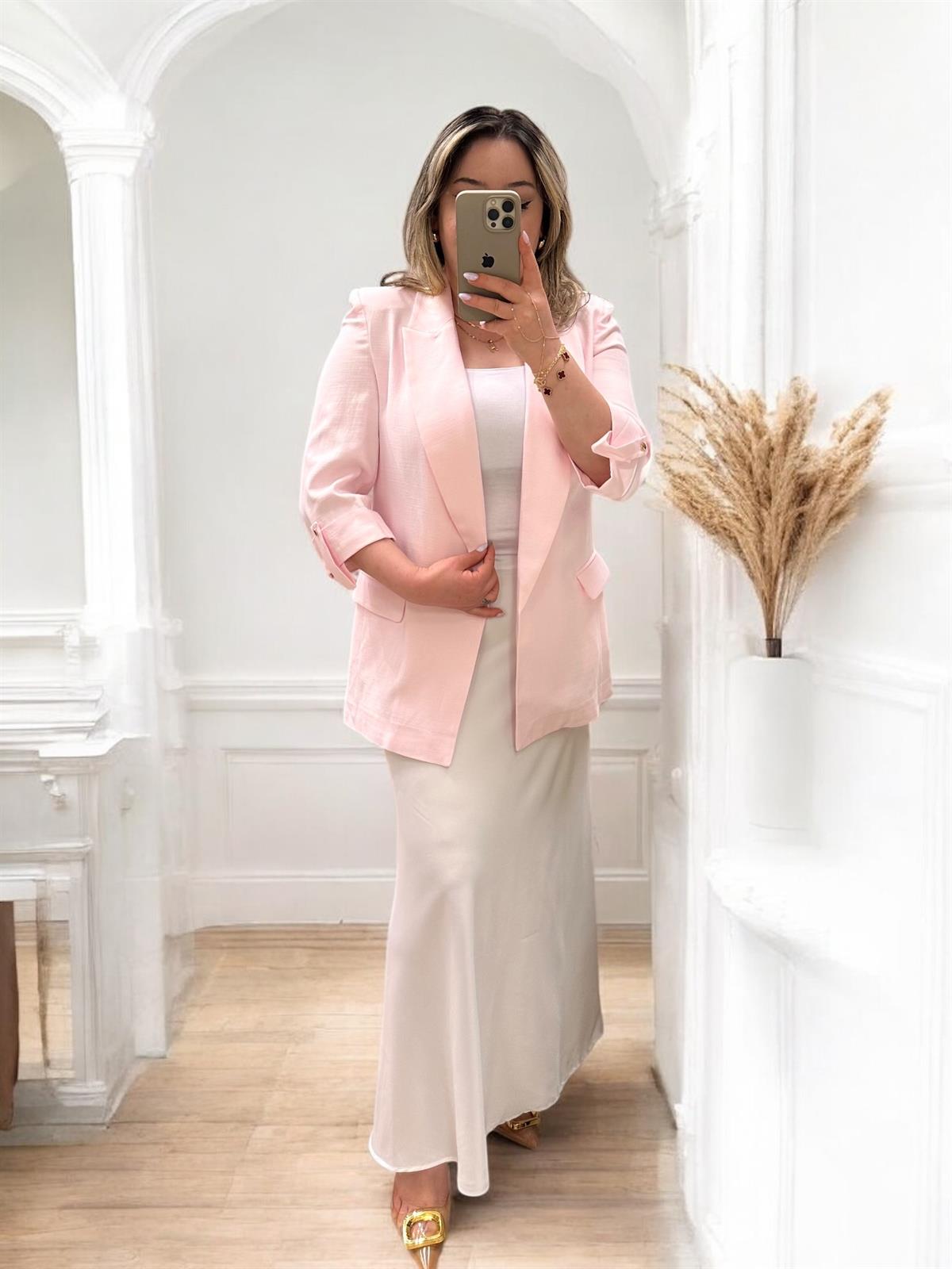 KATLAMALI KOL DETAYLI BLAZER PEMBE