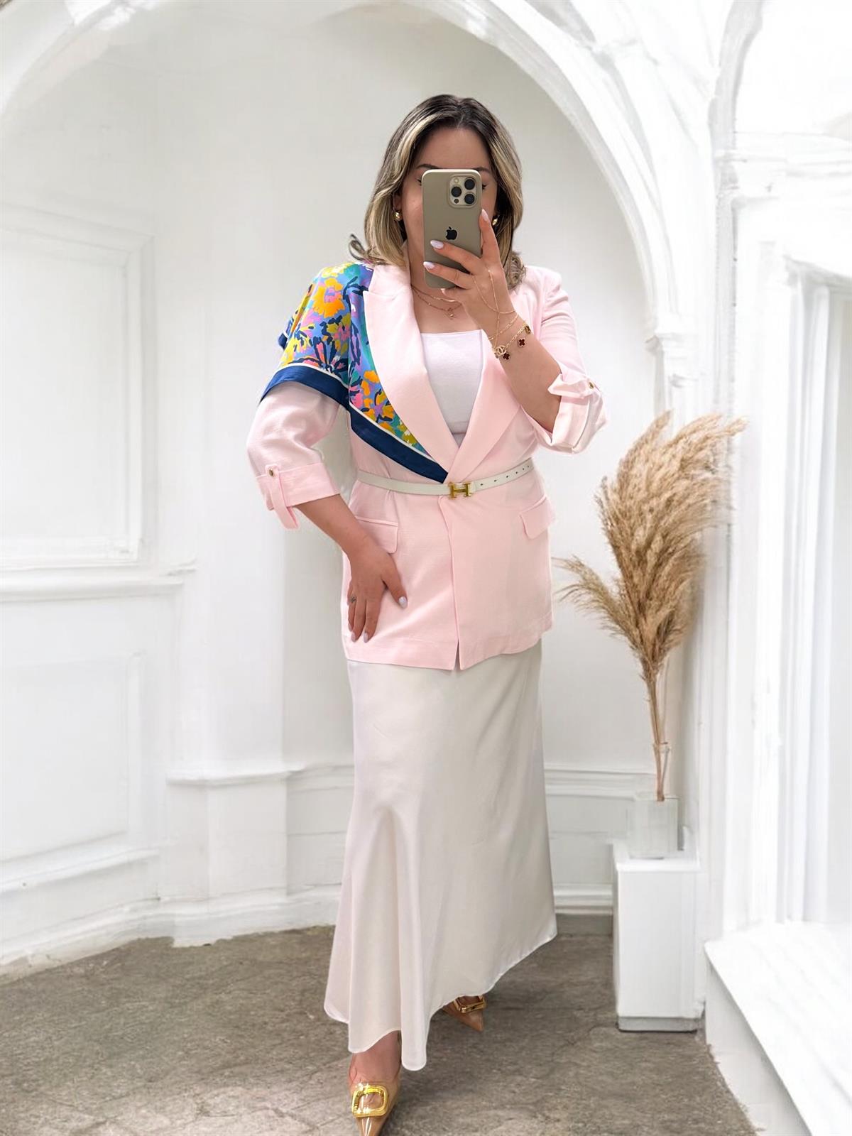KATLAMALI KOL DETAYLI BLAZER PEMBE
