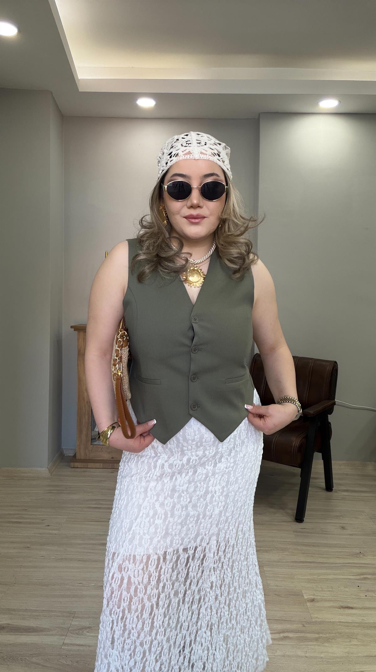 KEMER DETAYLI CEPKEN YELEK HAKİ